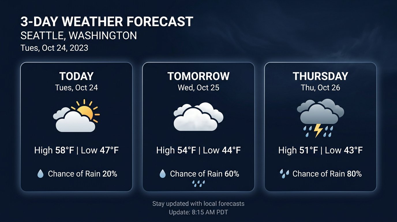 3-day weather forecast for Seattle